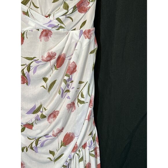 JLUXLABLE Strapless Dress L Floral Y2K 90's Fairy Ruched Asymmetrical - Picture 5 of 16